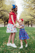 SMU Plaid Mustang Flutter Twirl Dress by Mila & Rose ®