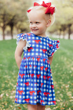 SMU Plaid Mustang Flutter Twirl Dress by Mila & Rose ®