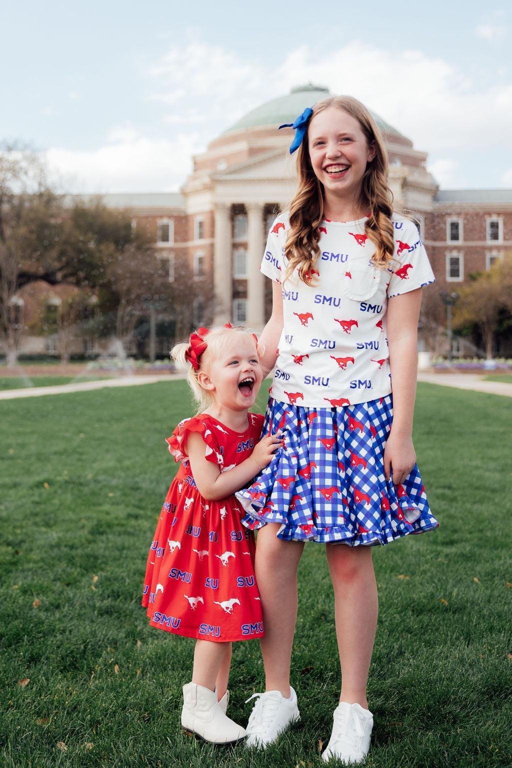 SMU Plaid Mustang Ruffle Twirl Skort by Mila & Rose ®
