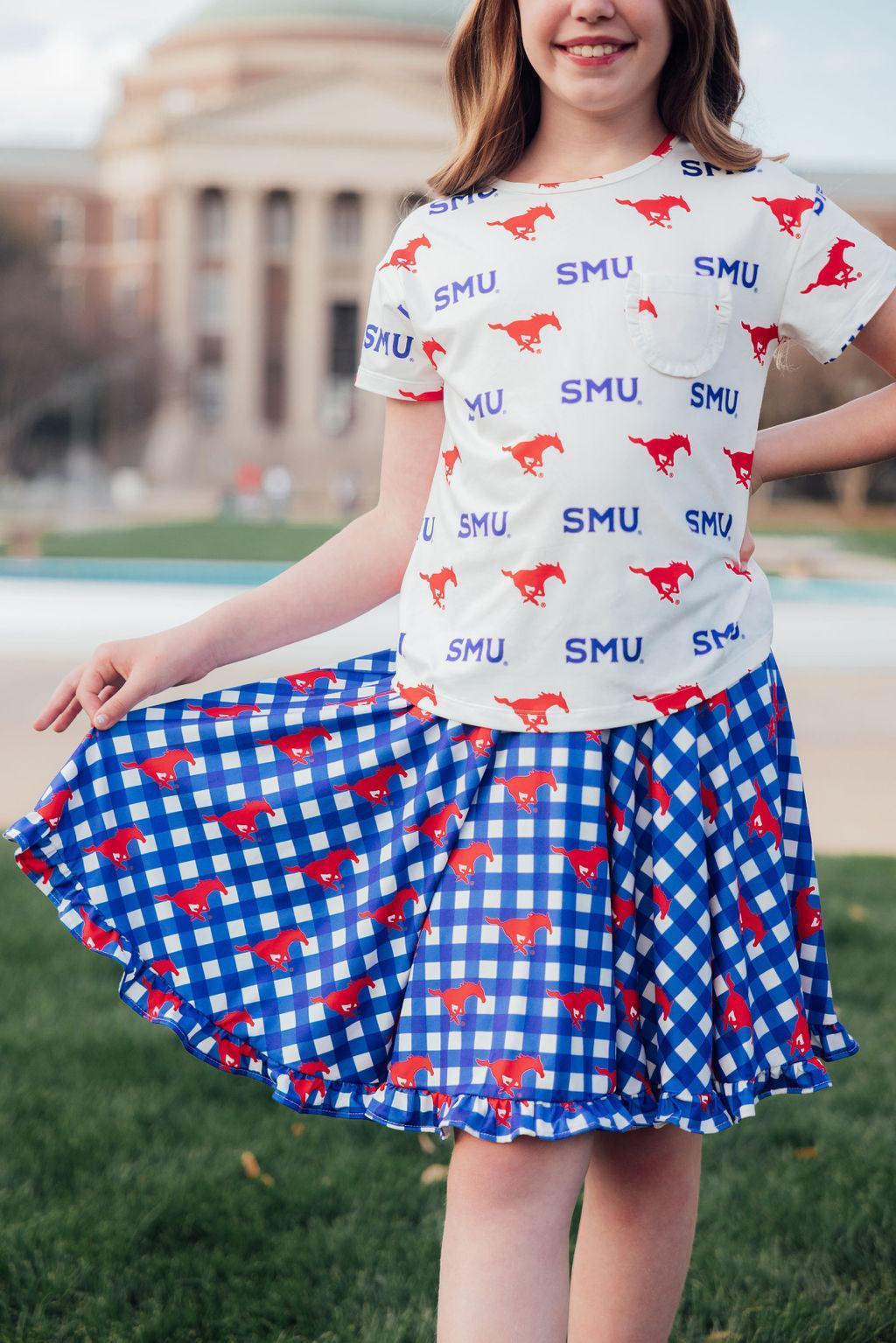 SMU Plaid Mustang Ruffle Twirl Skort by Mila & Rose ®