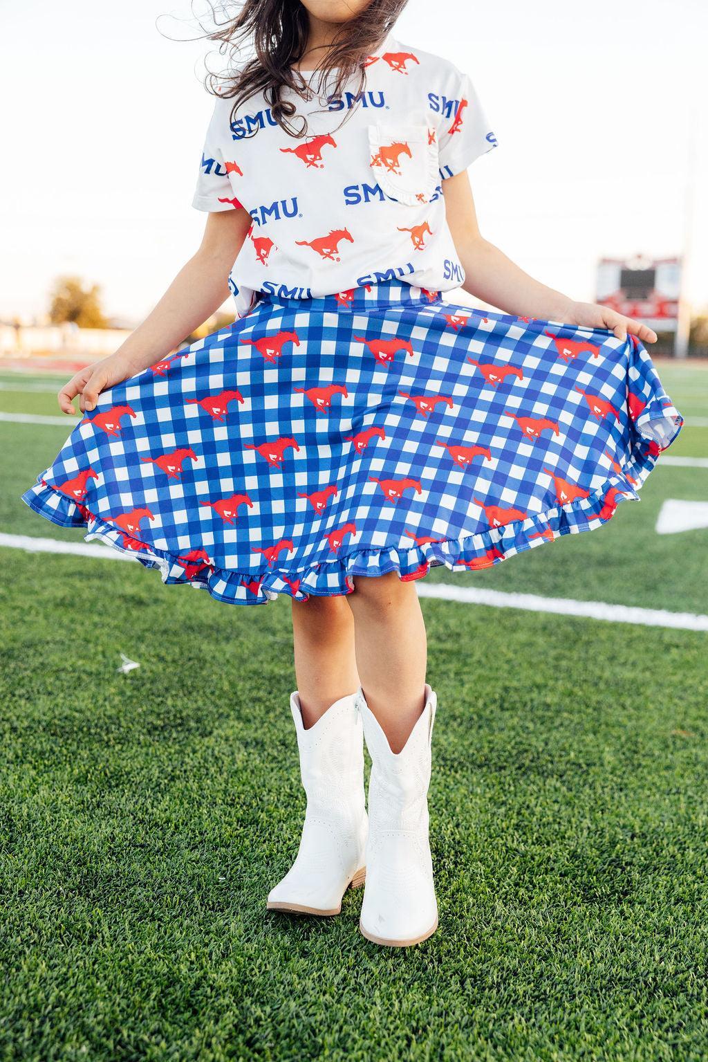 SMU Plaid Mustang Ruffle Twirl Skort by Mila & Rose ®