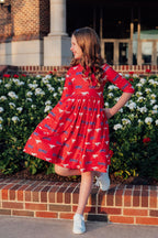 SMU Red Mustang 3/4 Sleeve Pocket Twirl Dress by Mila & Rose ®