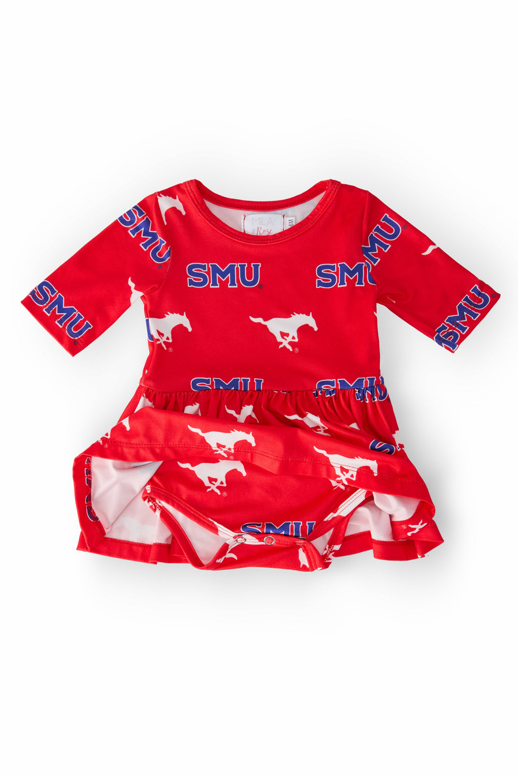 SMU Red Mustang 3/4 Sleeve Twirl Bodysuit by Mila & Rose ®