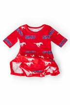 SMU Red Mustang 3/4 Sleeve Twirl Bodysuit by Mila & Rose ®