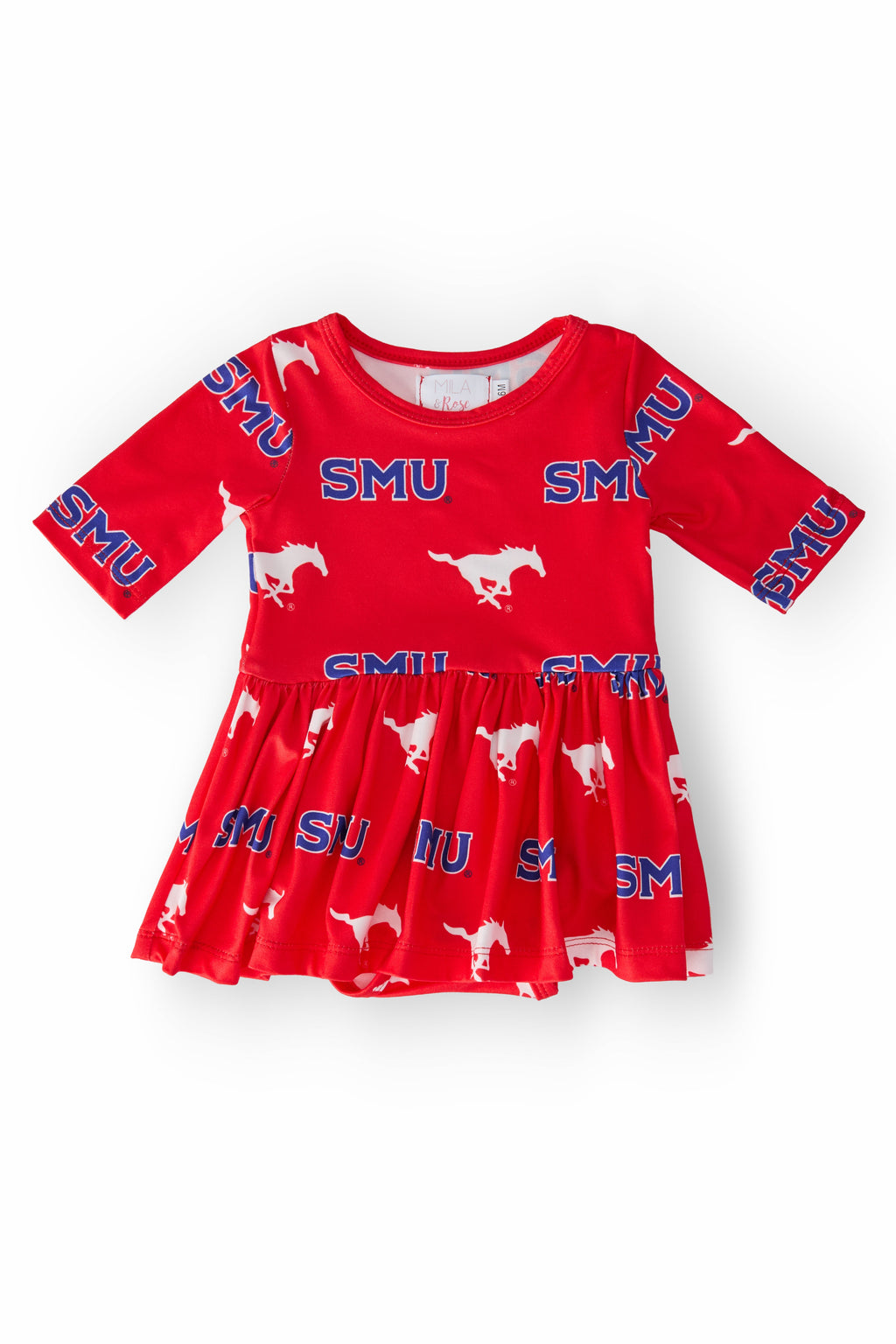 SMU Red Mustang 3/4 Sleeve Twirl Bodysuit by Mila & Rose ®