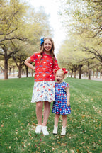SMU Red Mustang Ruffle Pocket Tee by Mila & Rose ®