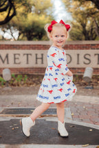 SMU White Mustang 3/4 Sleeve Pocket Twirl Dress by Mila & Rose ®