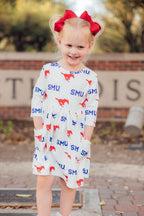 SMU White Mustang 3/4 Sleeve Pocket Twirl Dress by Mila & Rose ®