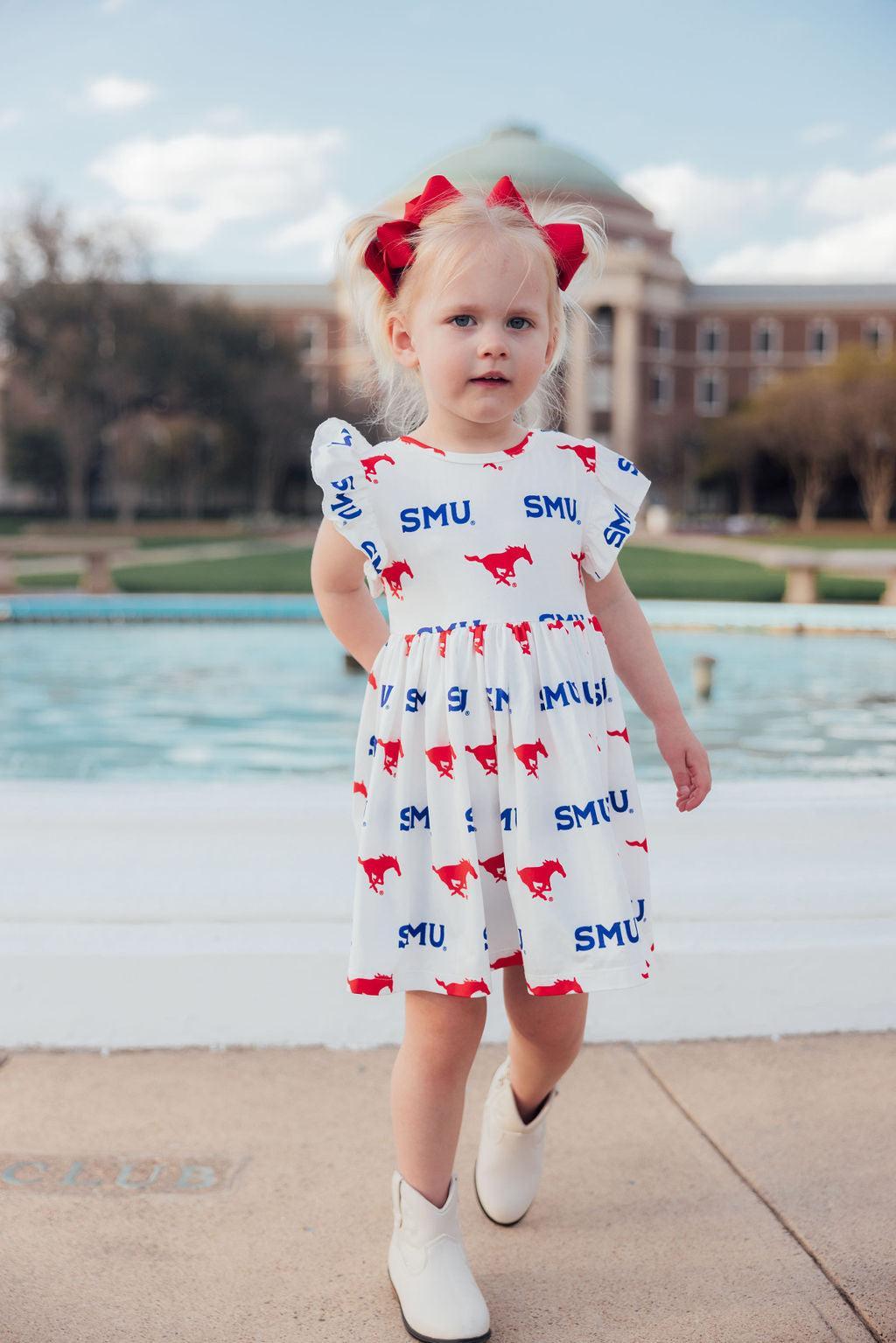 SMU White Mustang Flutter Twirl Dress by Mila & Rose ®