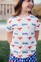 SMU White Mustang Ruffle Pocket Tee by Mila & Rose ®