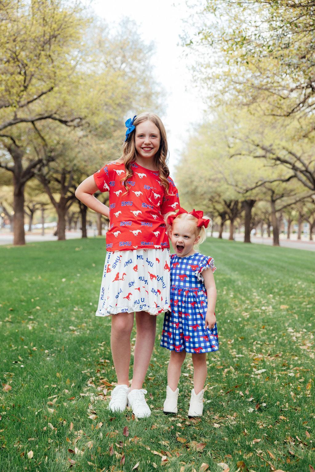 SMU White Mustang Ruffle Twirl Skort by Mila & Rose ®