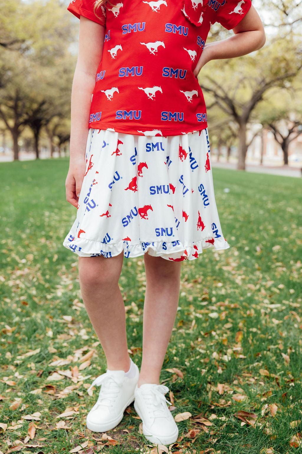 SMU White Mustang Ruffle Twirl Skort by Mila & Rose ®