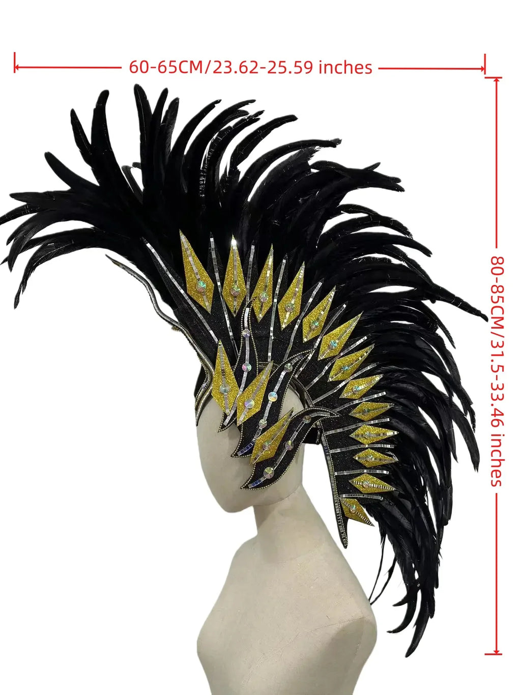 The Stardust Dark Empress – Premium Black Feathered Carnival & Gogo Headdress by Stardust Starlets