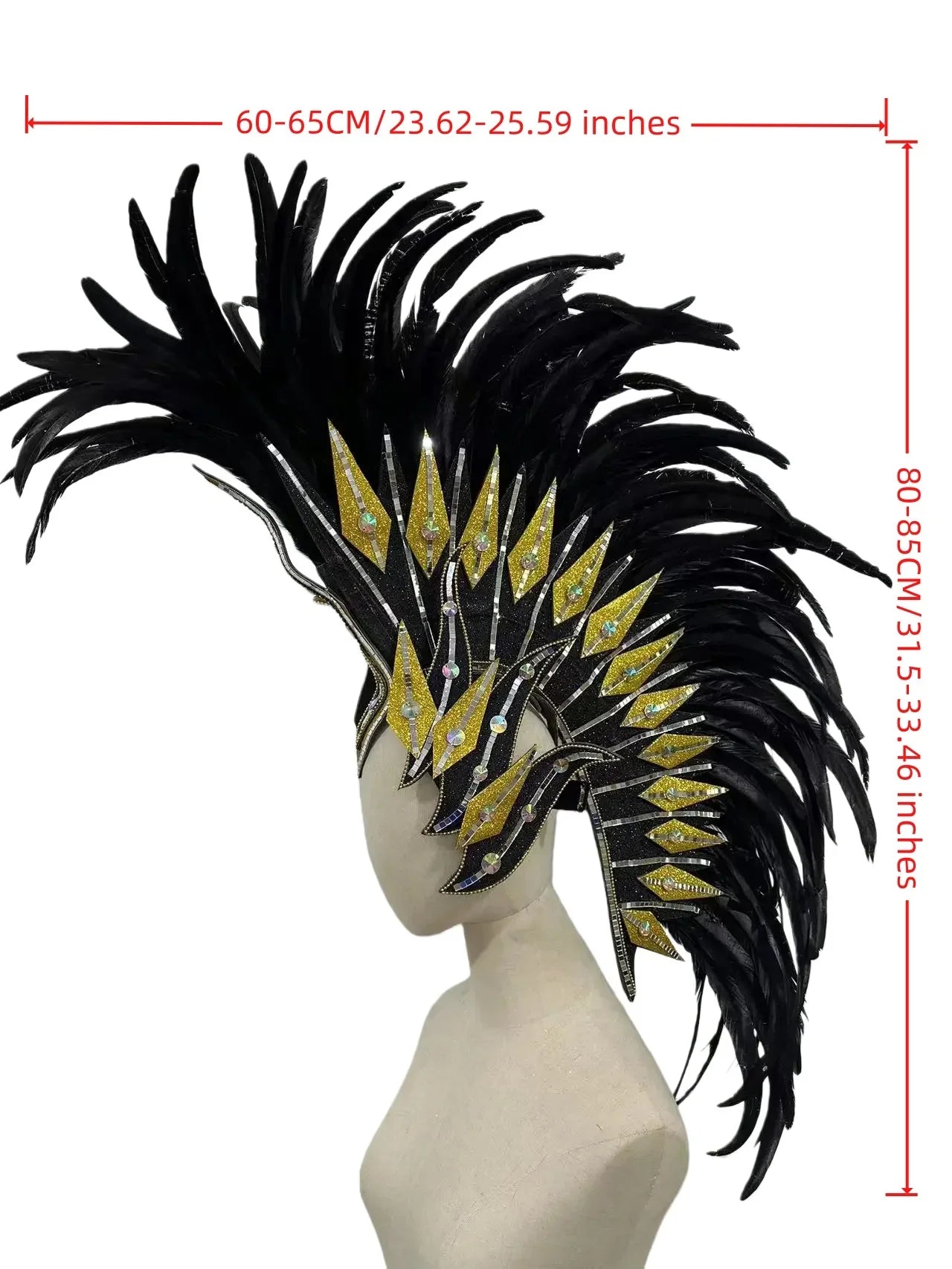The Stardust Dark Empress – Premium Black Feathered Carnival & Gogo Headdress by Stardust Starlets