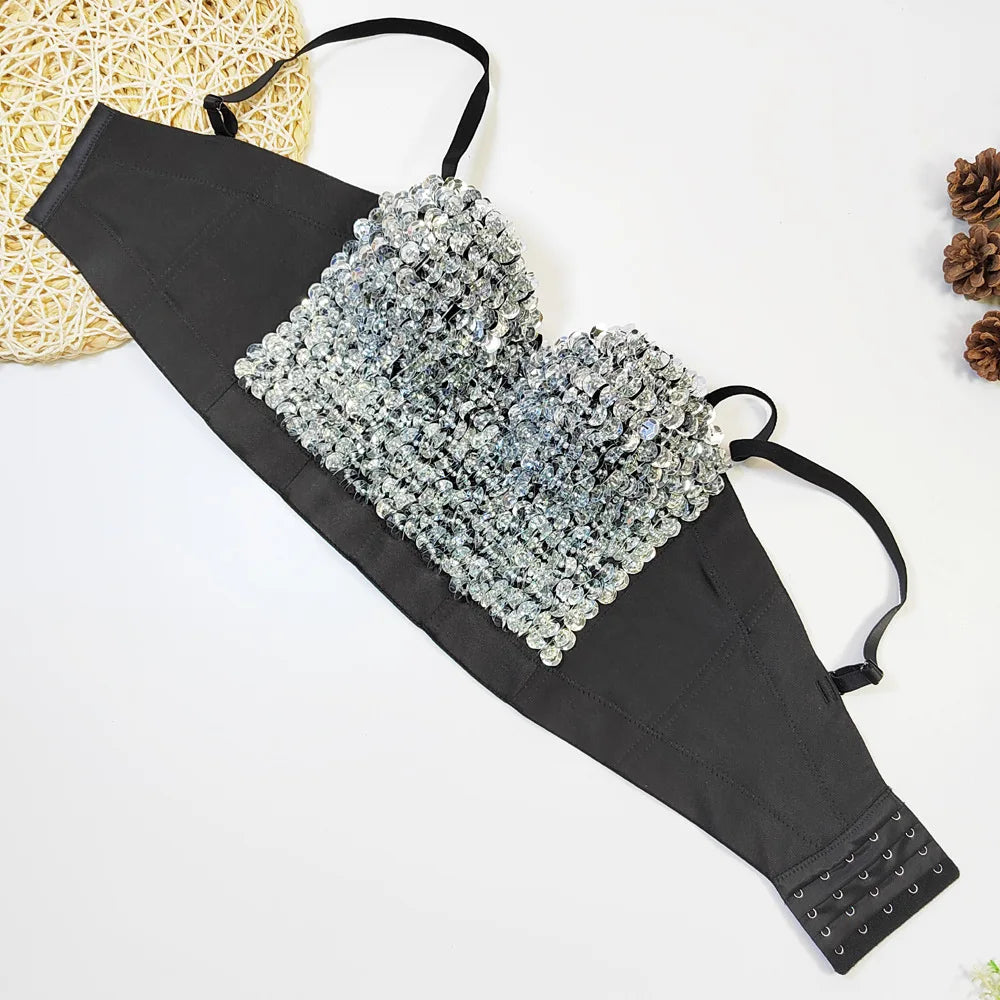 The Stardust Prism Siren – Sequined Glitter Bustier Corset Crop Top by Stardust Starlets