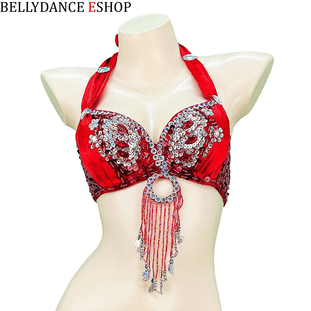 The Stardust Siren Shimmer – Sequin & Tassel Halter Belly Dance Bra Top by Stardust Starlets