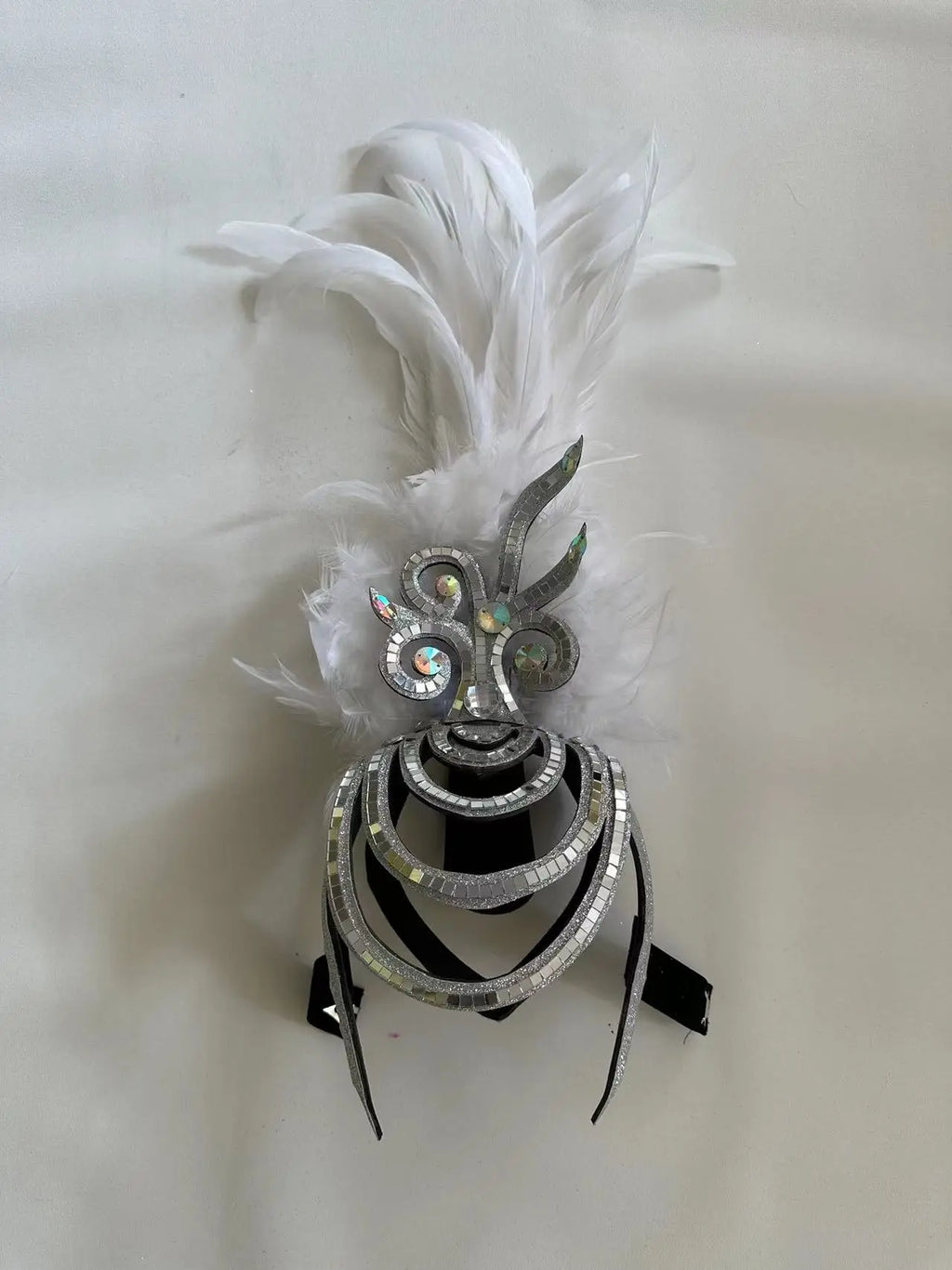 The Stardust Dionysia – Pure White Feather Carnival & Masque Ball Headdress by Stardust Starlets