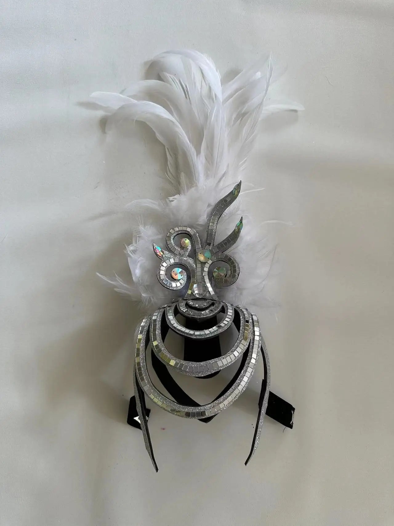 The Stardust Dionysia – Pure White Feather Carnival & Masque Ball Headdress by Stardust Starlets