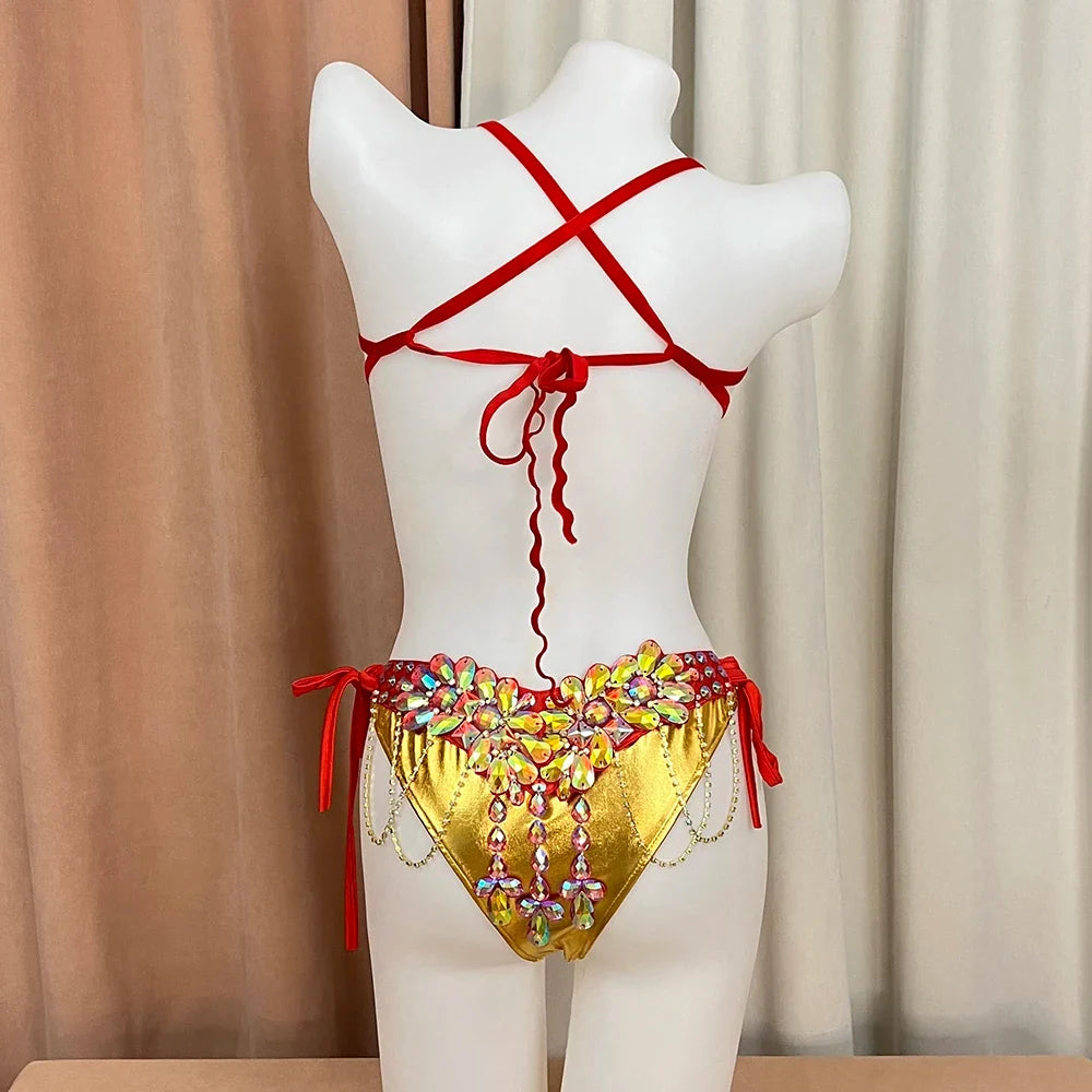 The Stardust Empress Royale – Deluxe Rhinestone Samba Carnival Wire Bra, Panty, Belt & Necklace 4-Piece Costume Set by Stardust Starlets