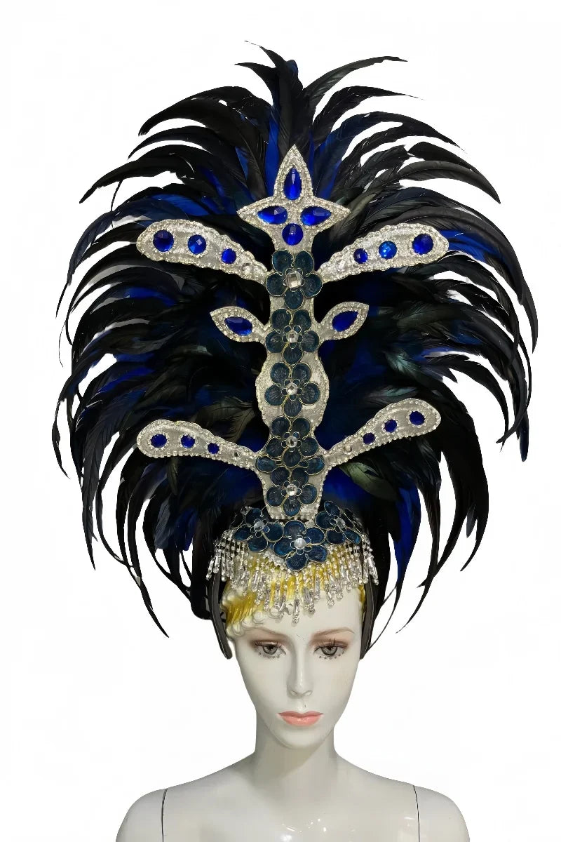 Feather headdress samba costume carnival halloween party bar performance hat makeup dance wings parade by Stardust Starlets