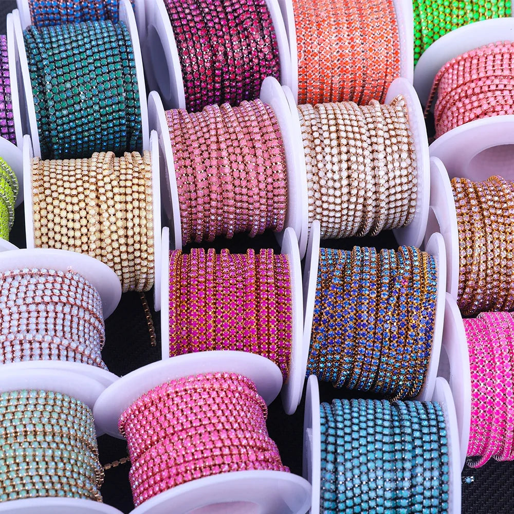 The Stardust Fluorescent Stream – Premium AAAA Glass Fluorescent & Mocha Rhinestone Cup Chain Trim by Stardust Starlets