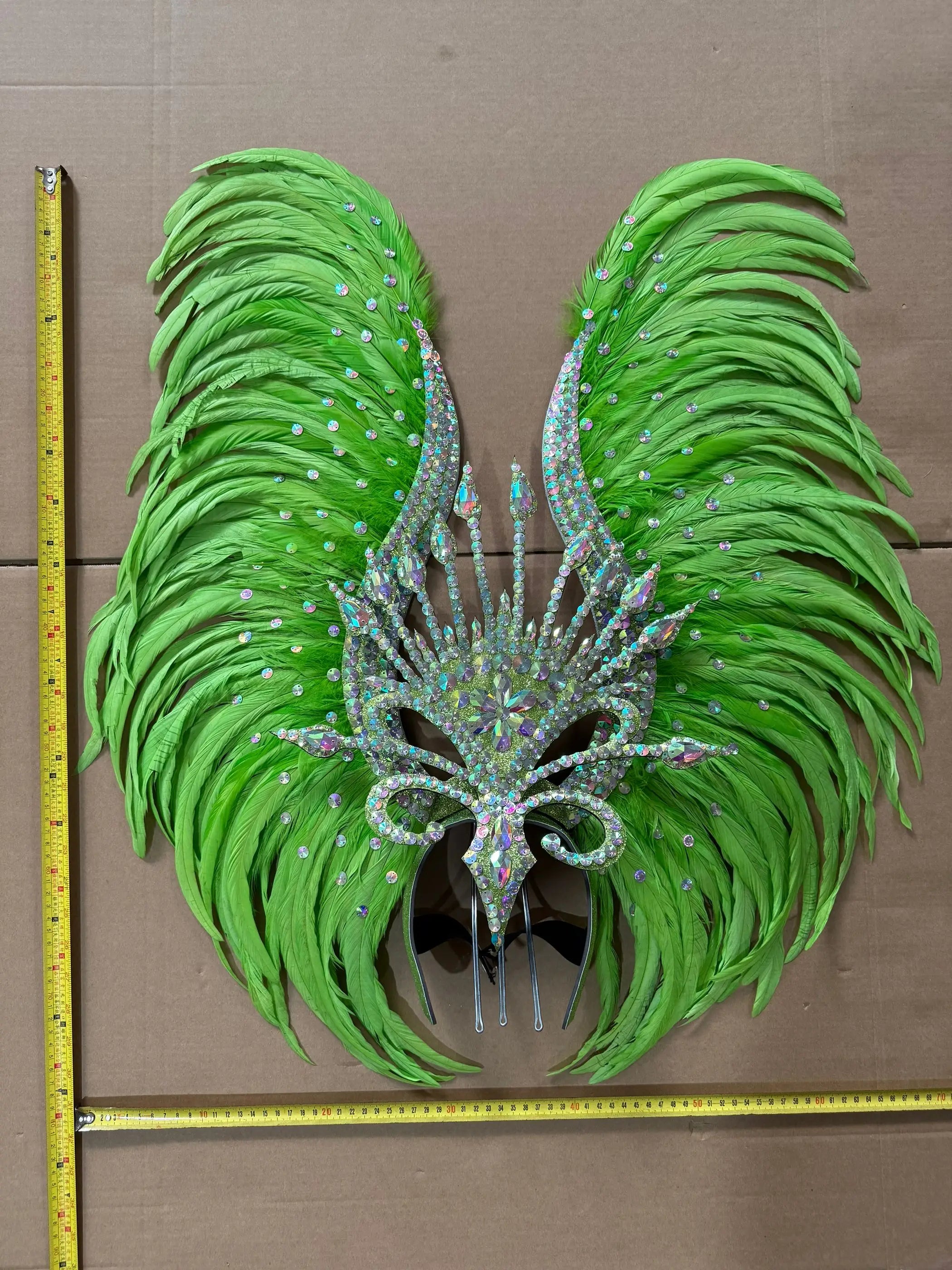 The Stardust Vertigo – Emerald Green Feathered Carnival & Samba Headdress by Stardust Starlets