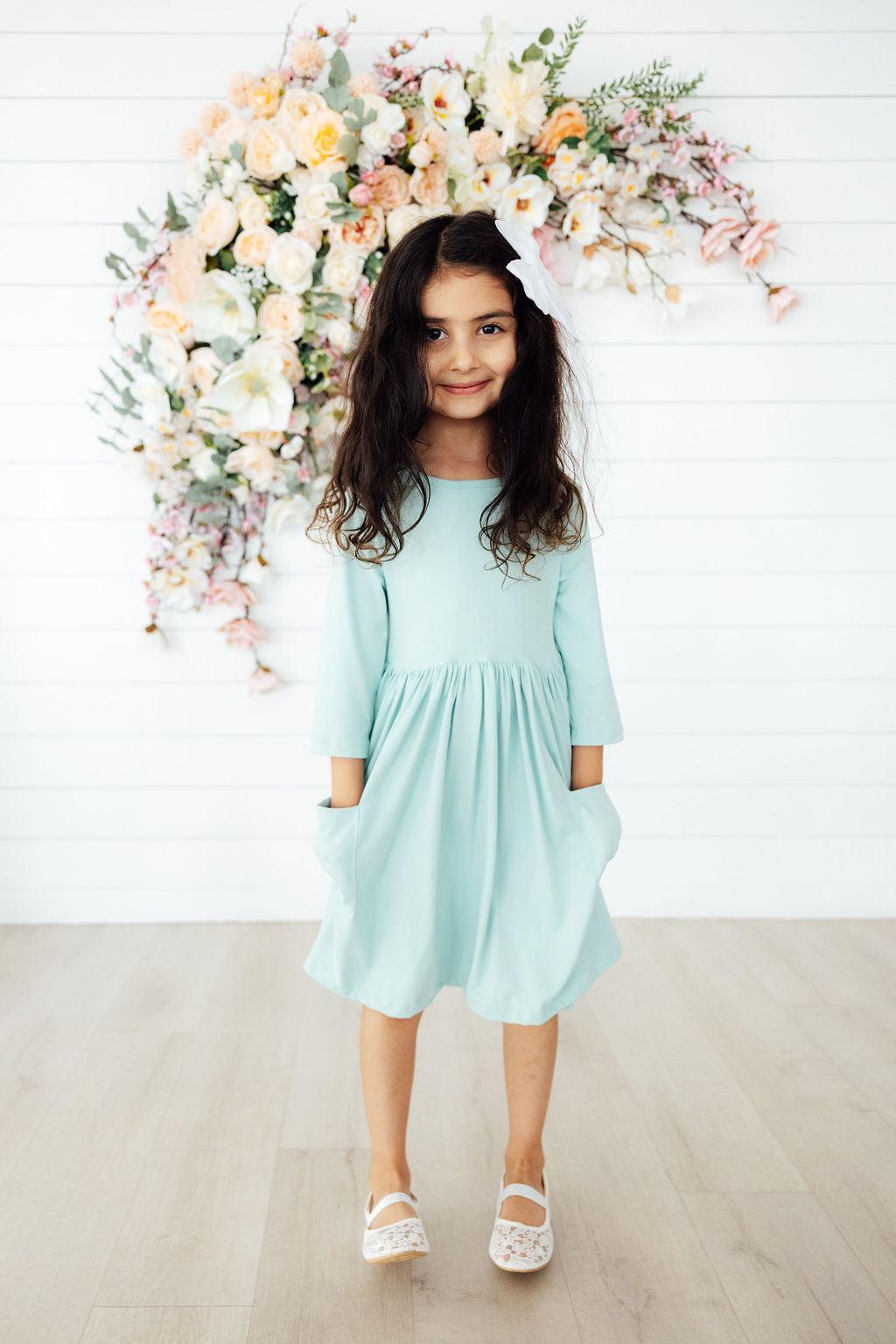 Sage 3/4 Sleeve Pocket Twirl Dress by Mila & Rose ®