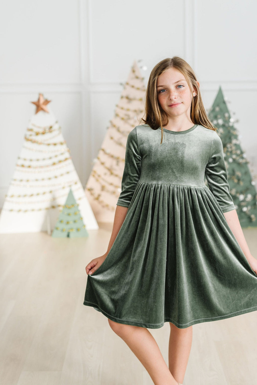 Sage Velvet Twirl Dress by Mila & Rose ®