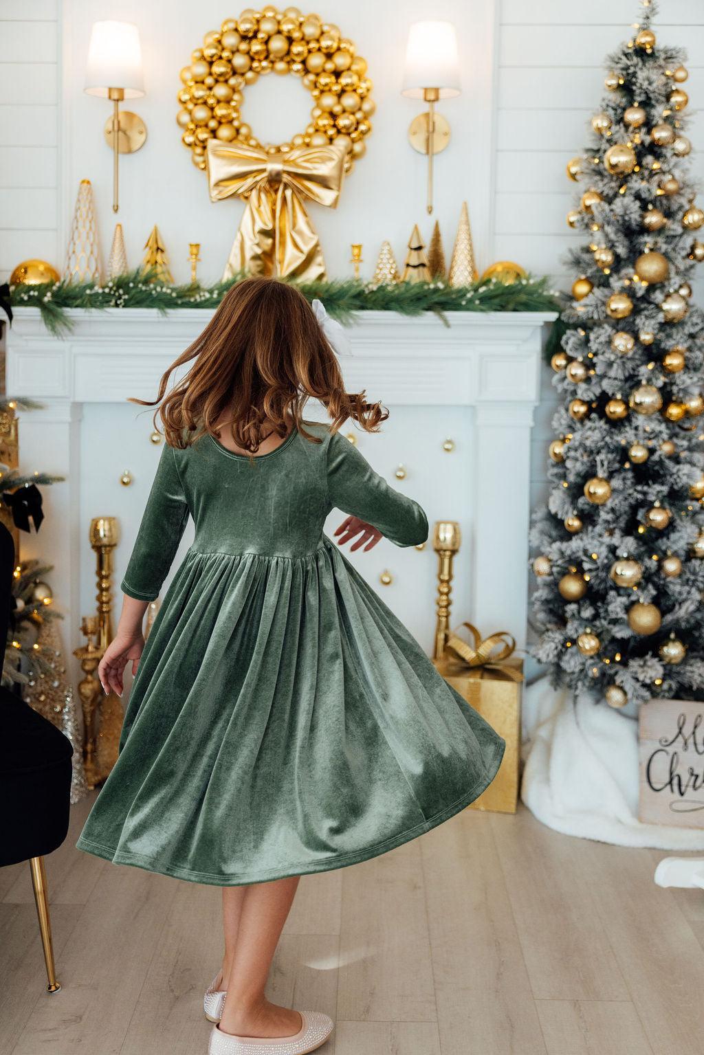 Sage Velvet Twirl Dress by Mila & Rose ®