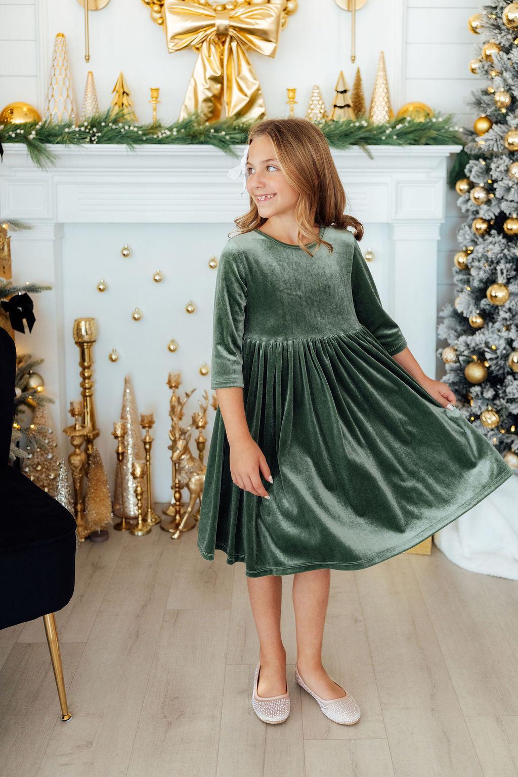 Sage Velvet Twirl Dress by Mila & Rose ®