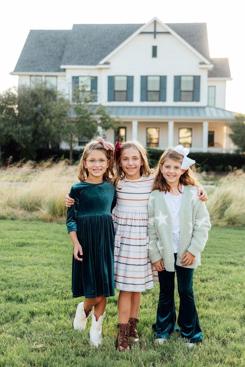 Fall Stripes 3/4 Sleeve Pocket Twirl Dress by Mila & Rose ®