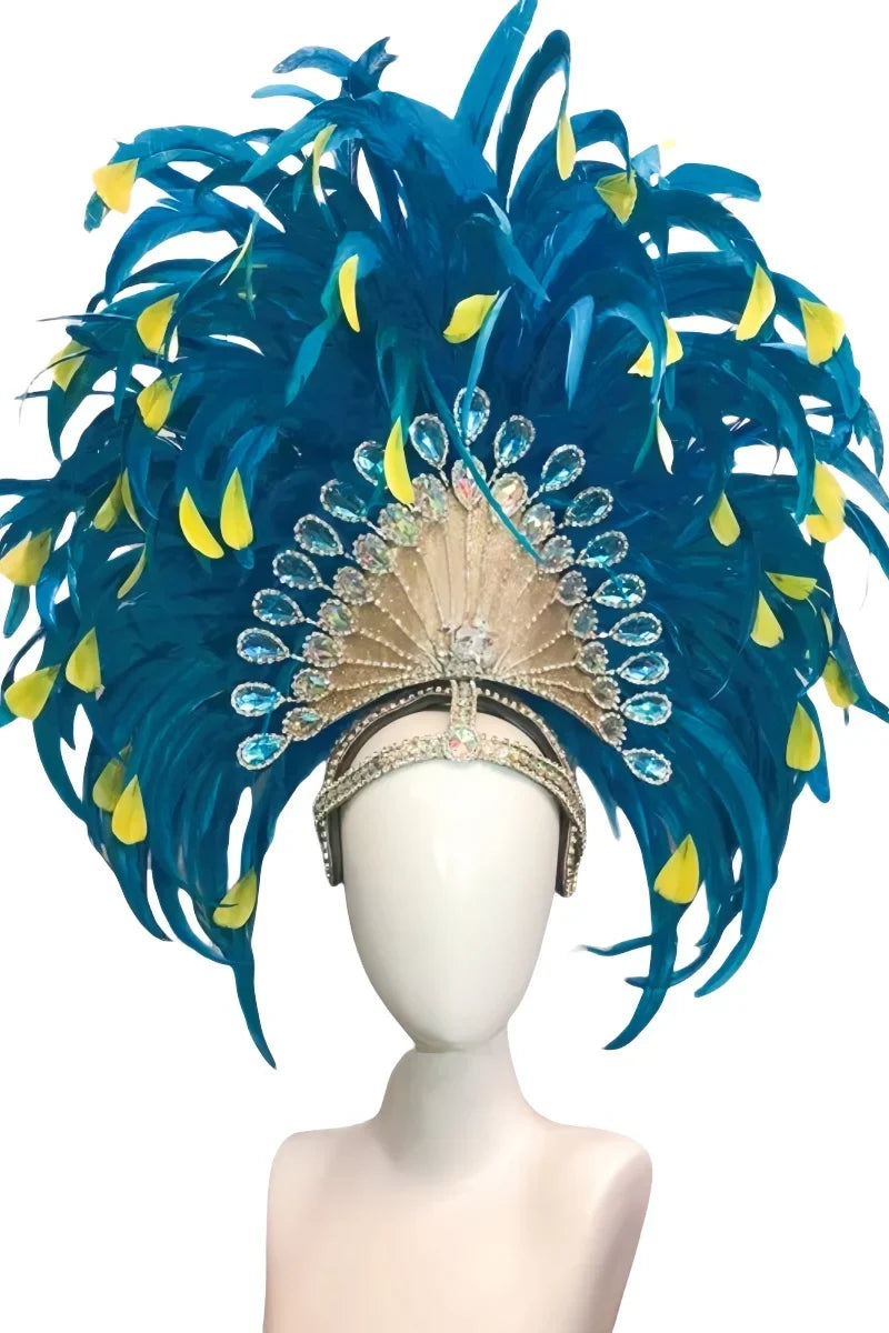 Feather headdress samba costume carnival halloween party bar performance hat makeup dance wings parade by Stardust Starlets