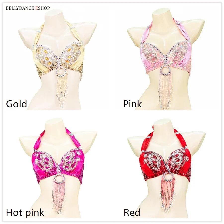 The Stardust Siren Shimmer – Sequin & Tassel Halter Belly Dance Bra Top by Stardust Starlets