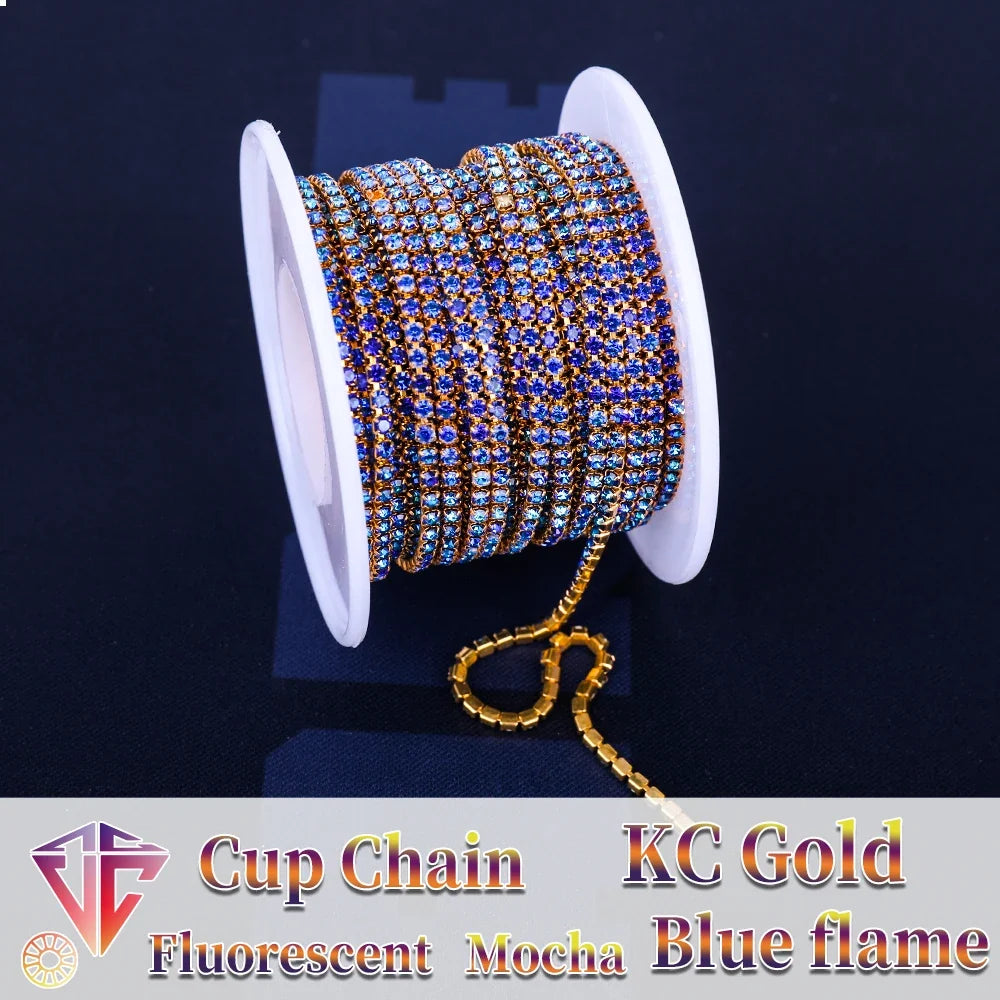 The Stardust Fluorescent Stream – Premium AAAA Glass Fluorescent & Mocha Rhinestone Cup Chain Trim by Stardust Starlets