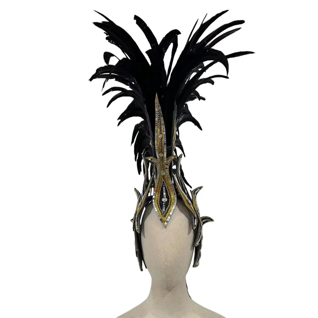 The Stardust Dark Empress – Premium Black Feathered Carnival & Gogo Headdress by Stardust Starlets