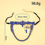 The Stardust Blue Demon – Deluxe Rhinestone Eye Mask & Full Face Chain Jewelry Veil by Stardust Starlets