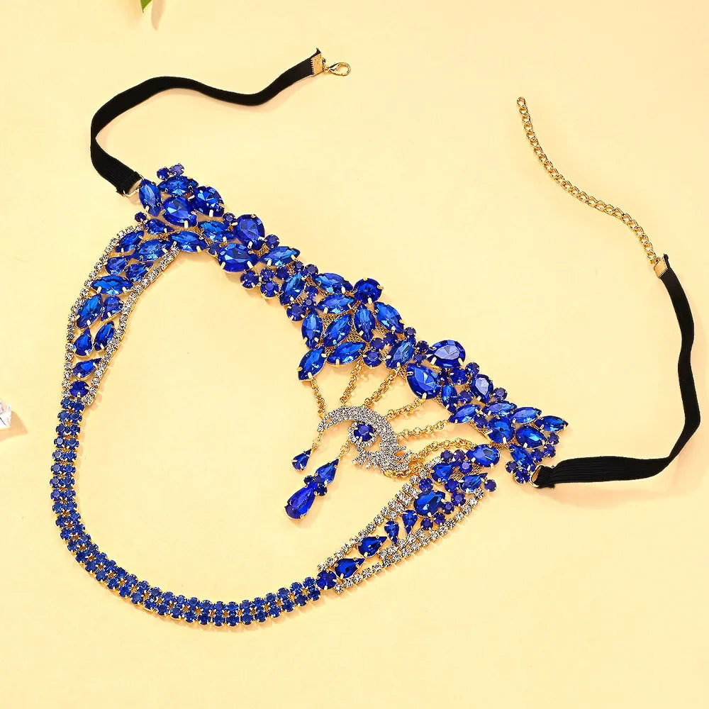 The Stardust Blue Demon – Deluxe Rhinestone Eye Mask & Full Face Chain Jewelry Veil by Stardust Starlets