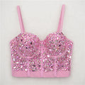 The Stardust Prism Siren – Sparkly Pink Rhinestone & Beaded Bustier Corset Crop Top by Stardust Starlets