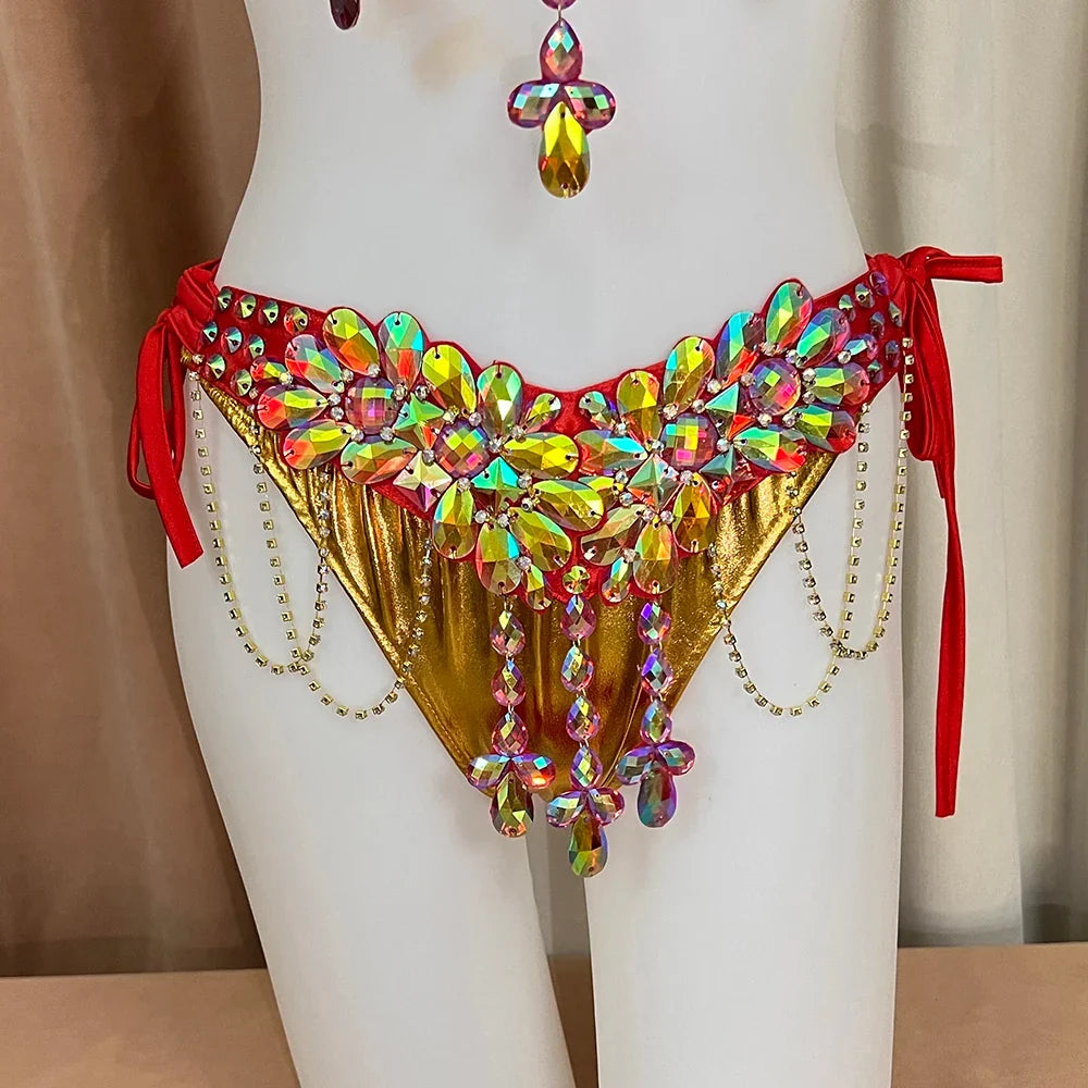 The Stardust Empress Royale – Deluxe Rhinestone Samba Carnival Wire Bra, Panty, Belt & Necklace 4-Piece Costume Set by Stardust Starlets