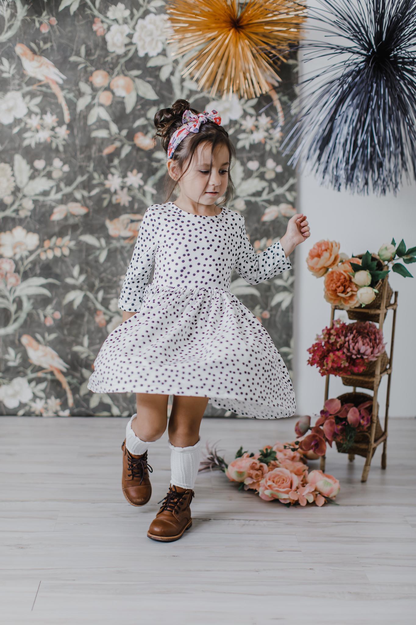 Scattered Dot 3/4 Sleeve Pocket Twirl Dress by Mila & Rose ®
