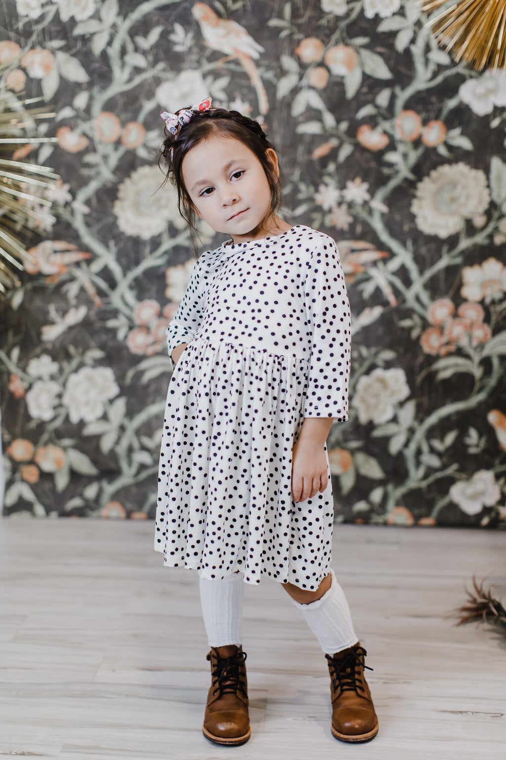 Scattered Dot 3/4 Sleeve Pocket Twirl Dress by Mila & Rose ®