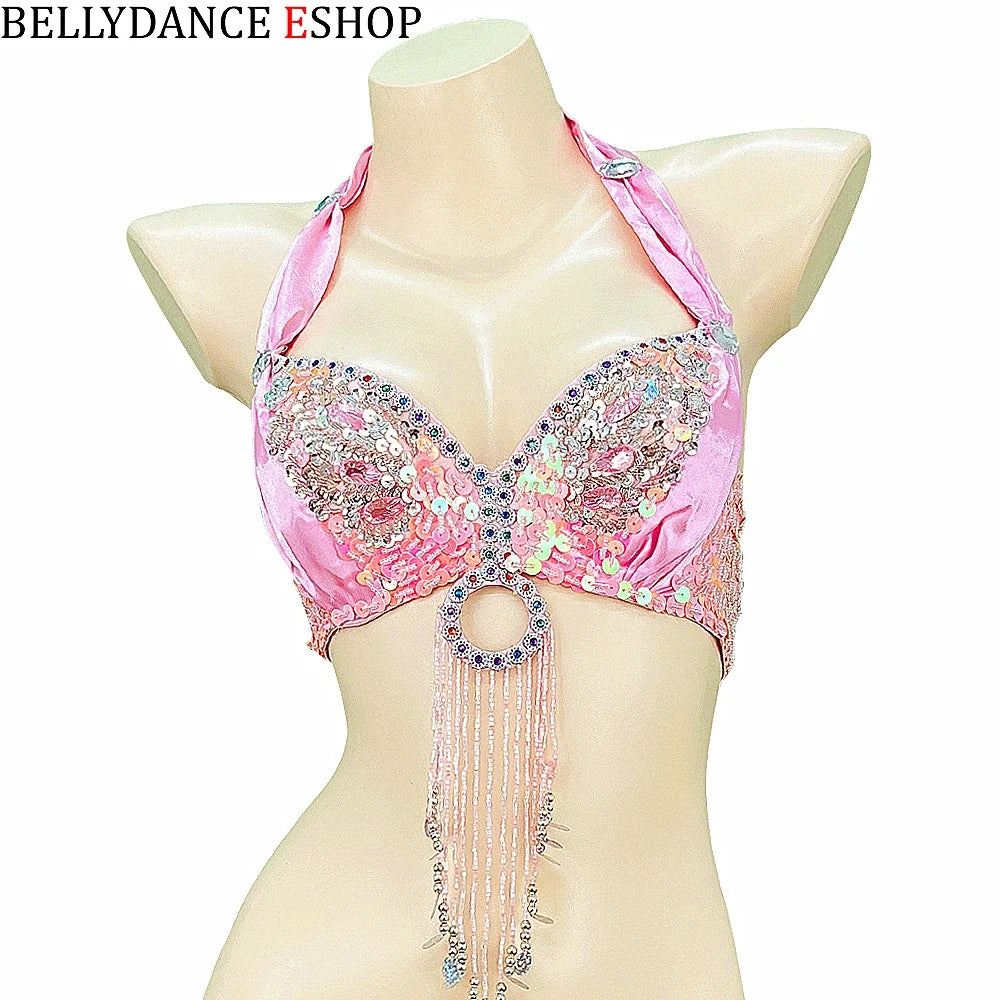 The Stardust Siren Shimmer – Sequin & Tassel Halter Belly Dance Bra Top by Stardust Starlets