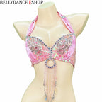 The Stardust Siren Shimmer – Sequin & Tassel Halter Belly Dance Bra Top by Stardust Starlets