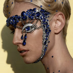 The Stardust Blue Demon – Deluxe Rhinestone Eye Mask & Full Face Chain Jewelry Veil by Stardust Starlets