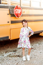 School is Cool 3/4 Sleeve Pocket Twirl Dress by Mila & Rose ®
