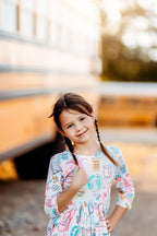 School is Cool 3/4 Sleeve Pocket Twirl Dress by Mila & Rose ®