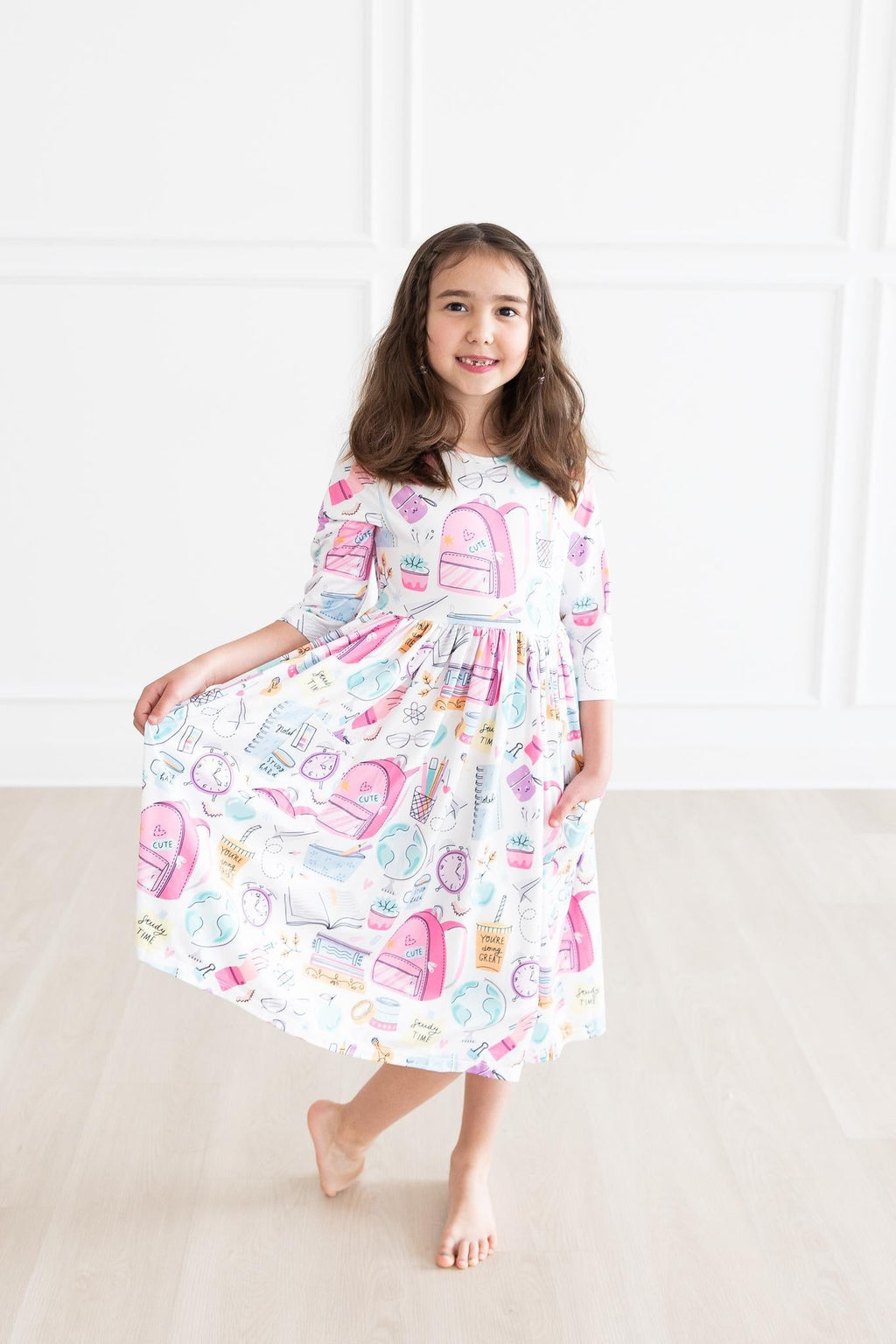 School is Cool 3/4 Sleeve Pocket Twirl Dress by Mila & Rose ®