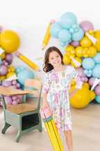 School is Cool 3/4 Sleeve Pocket Twirl Dress by Mila & Rose ®