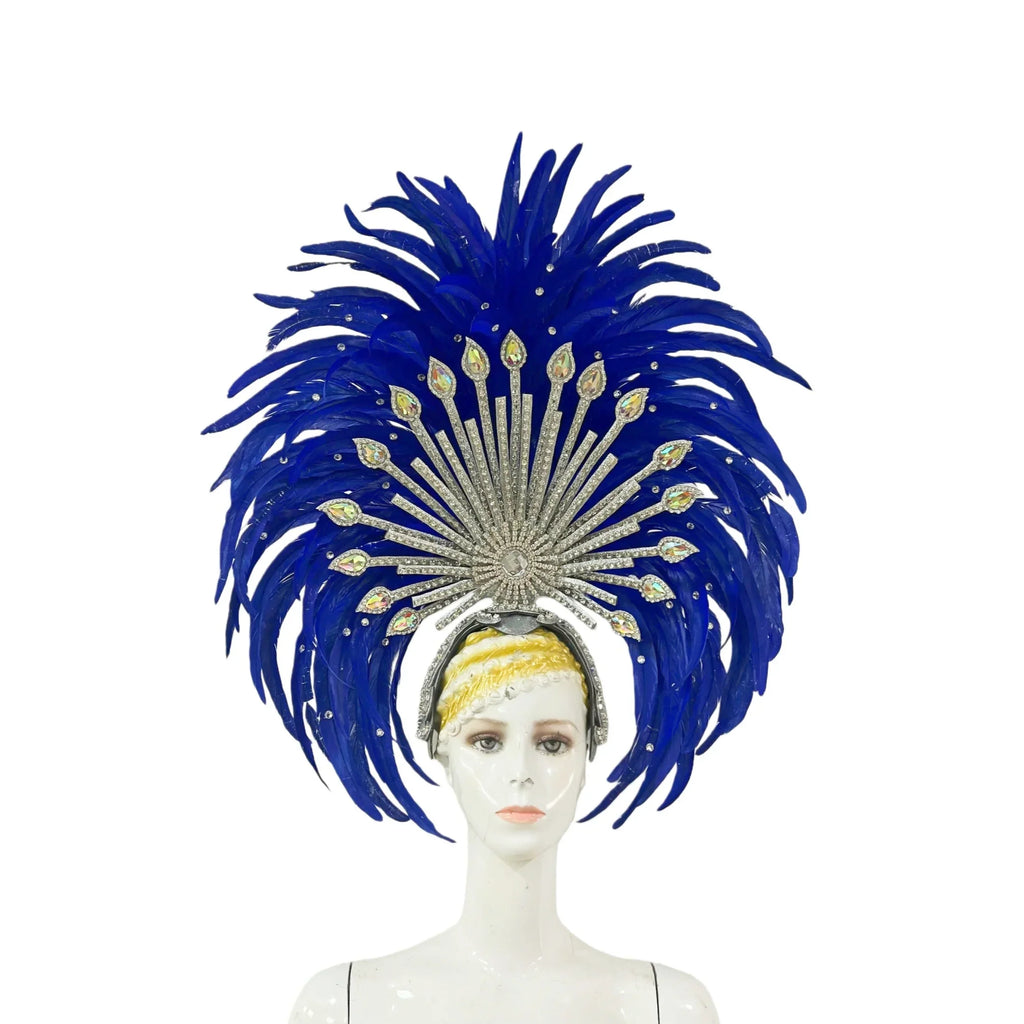 The Stardust Mirage – Premium Royal Blue & Rose Pink Feather Samba Headdress by Stardust Starlets
