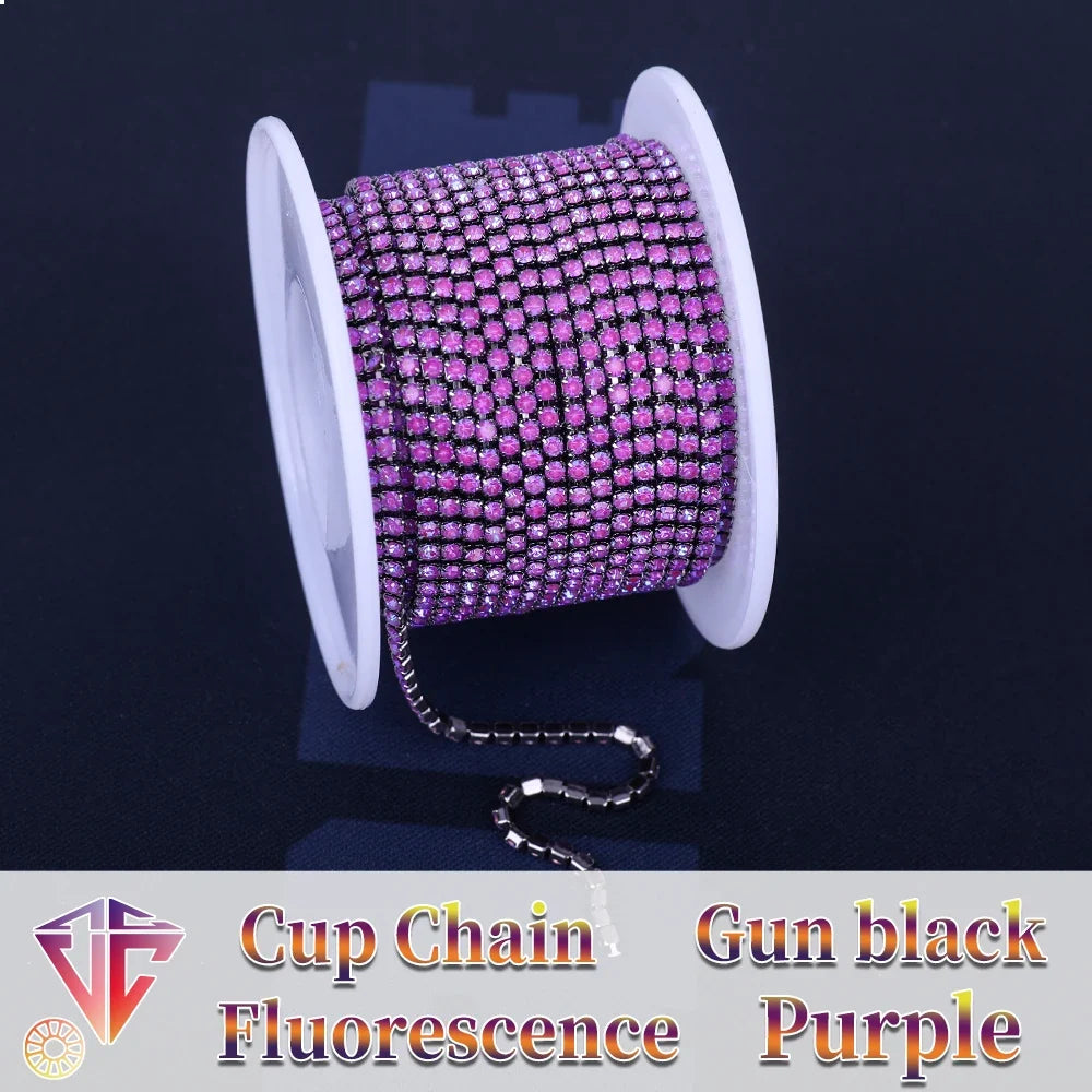 The Stardust Fluorescent Stream – Premium AAAA Glass Fluorescent & Mocha Rhinestone Cup Chain Trim by Stardust Starlets